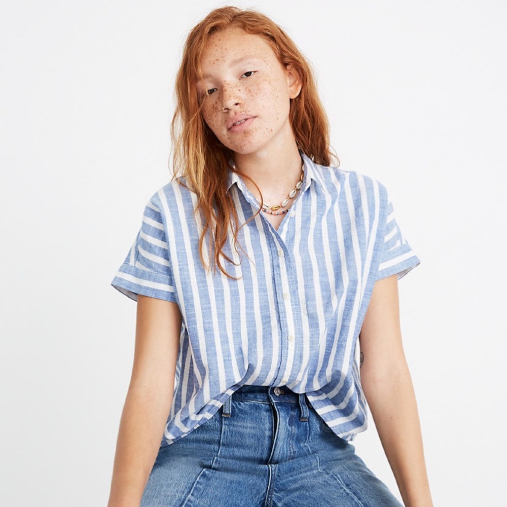 Madewell Cropped Button-Down Shirt in Stripe